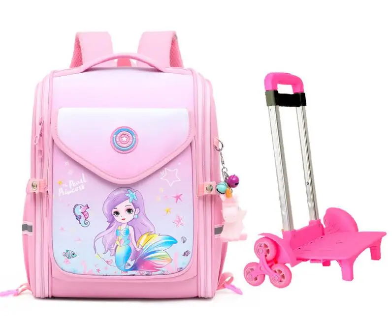 Японский рюкзак из искусственной кожи для девочек, японская ортопедическая школьная сумка с колесами, Детский рюкзак на колесах