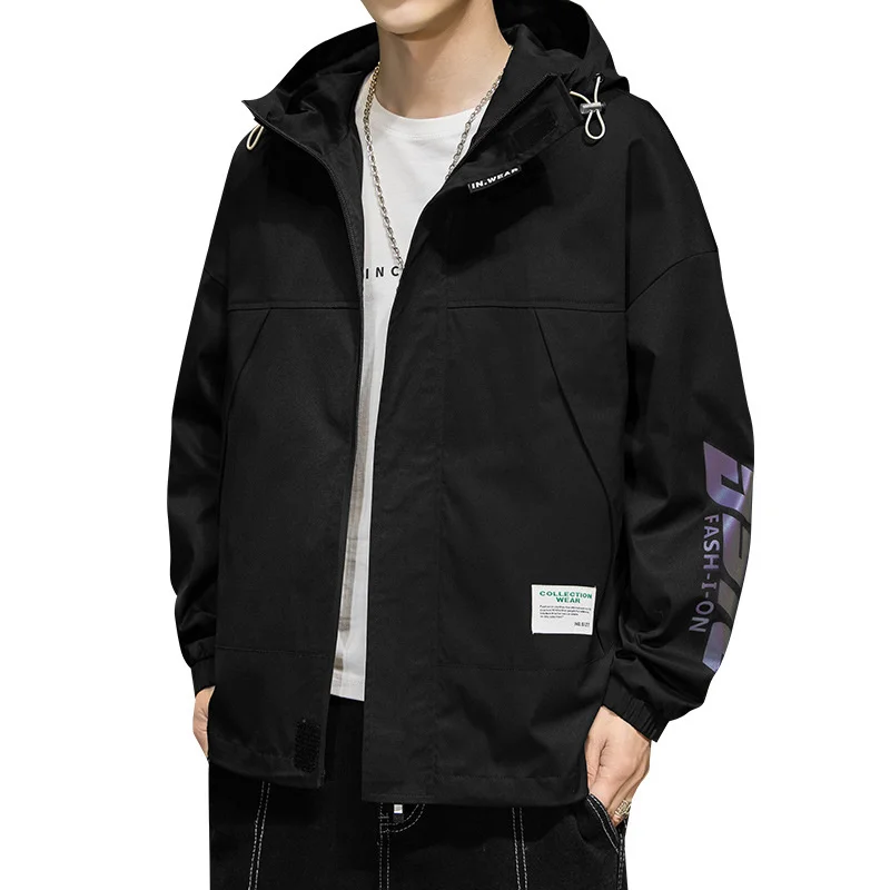 

leisure slim fit fashion brand men's top windbreaker youth hooded fashion spring and summer men's wear