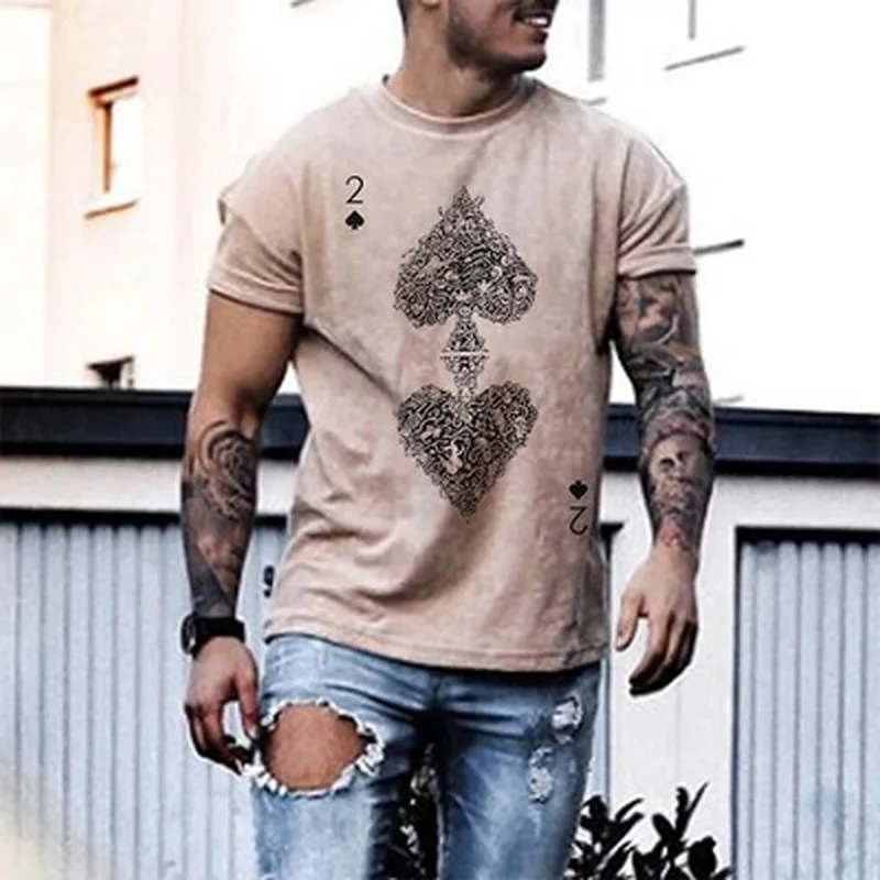 

Tshirts Men Poker Print Shirt Harajaku Mens Clothing Summer Best Seller Streetwear Casual Loose T Shirts Short Sleeve Tops