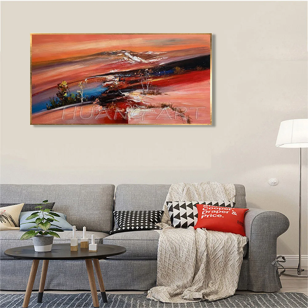 Оригинальная ручная роспись кирпича Красный абстрактный пейзаж картина маслом