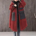 Женские винтажные вельветовые парки Johnature, теплые лоскутные цветные пальто с капюшоном и карманами на пуговицах, зимние длинные пальто 2020