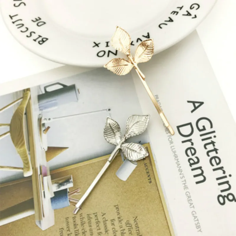 Модная металлическая заколка для волос с тремя листьями жемчужный зажим