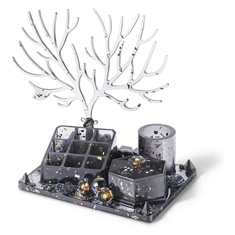 

1 Set Crystal Epoxy Resin Molds Deer Makeup Jewelry Display Tray Silicone Mould 9-Slot Lipstick Organizer Pen Holder Mold DIY