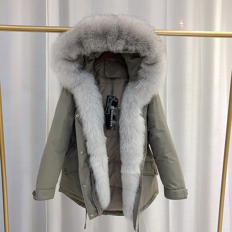 Зимний пуховик FTLZZ 2020 парка с капюшоном из натурального Лисьего меха теплая