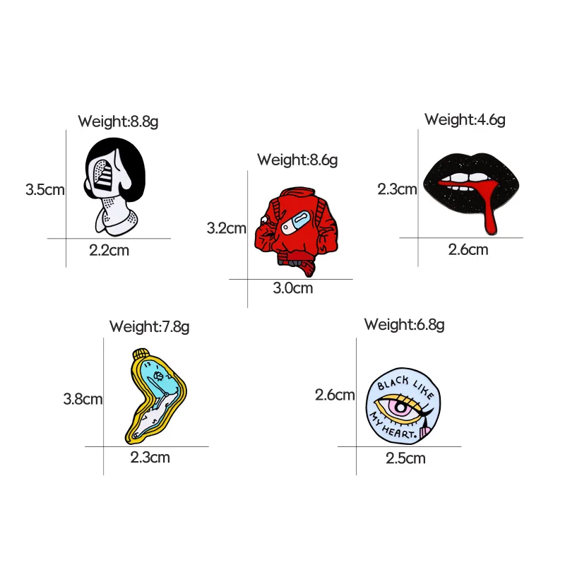Girl Enamel Pin Eyeliner Black Lips Pill Jackets Women Face Twisted Clock Brooches Denim Shirts Lapel Pins Punk Life Jewelry