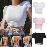 2021 hot summer solid color open back chest strap womens european and american one piece tops on sale