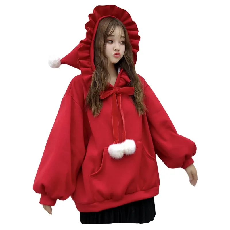 

Zuolunouba 2020 Autumn And Winter New Cartoon Cute Ladies Hoodie Plus Velvet Thick Loose Solid Color Casual Sweet Girl Pullover
