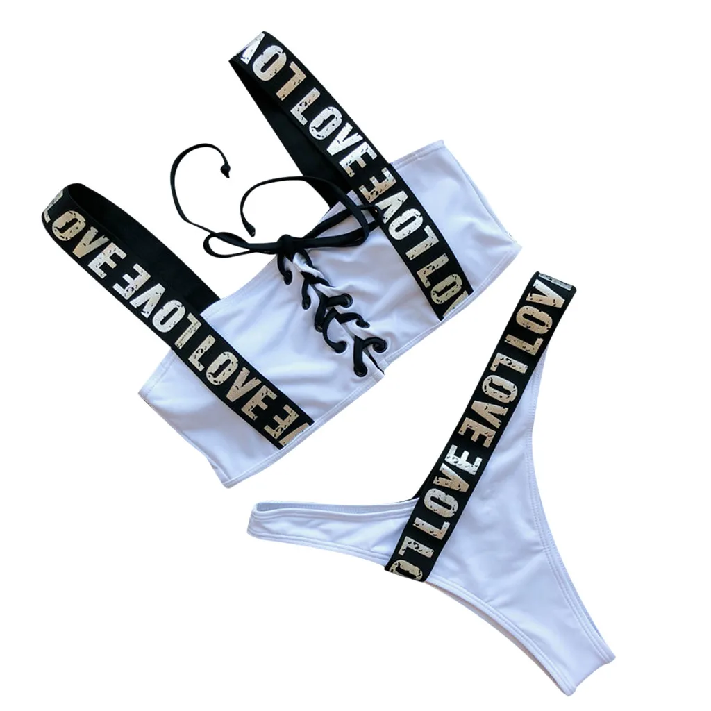

Women Sexy Bikini Set Swimwear Print Strap Push-Up Padded Bandage Letter Bra Sexy Bikini Low Waist Swimsuit Beachwear X0312