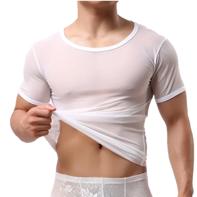 Мужские футболки с коротким рукавом майки Прозрачные топы тонкие для фитнеса