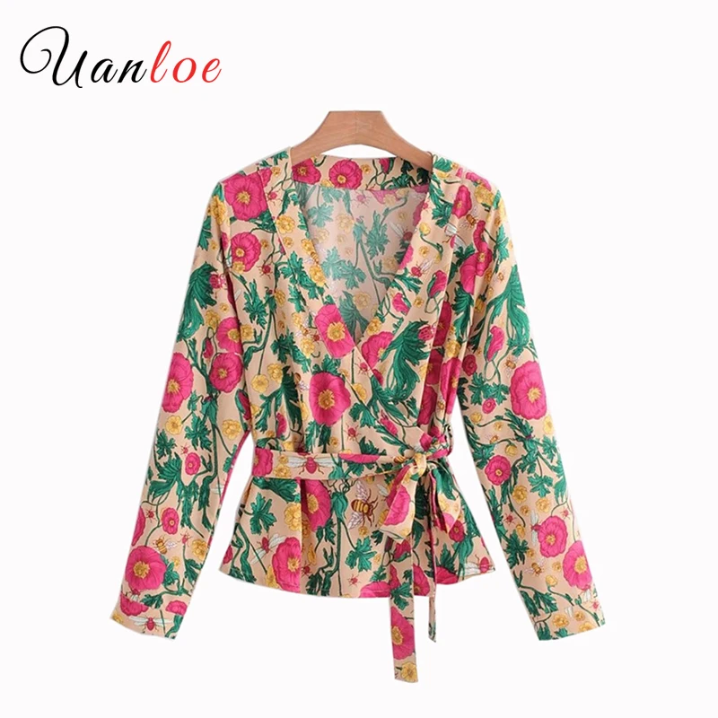 Женская блузка с цветочным принтом Повседневная рубашка длинным рукавом и