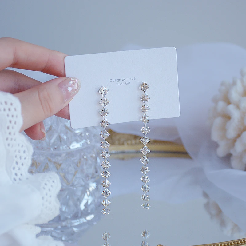 

2021 Hot Long Style Genuine Zircon Earring for Women Bling Transparent AAA Zirconia Gorgeous Stud Earring Wedding Jewelry Gifts