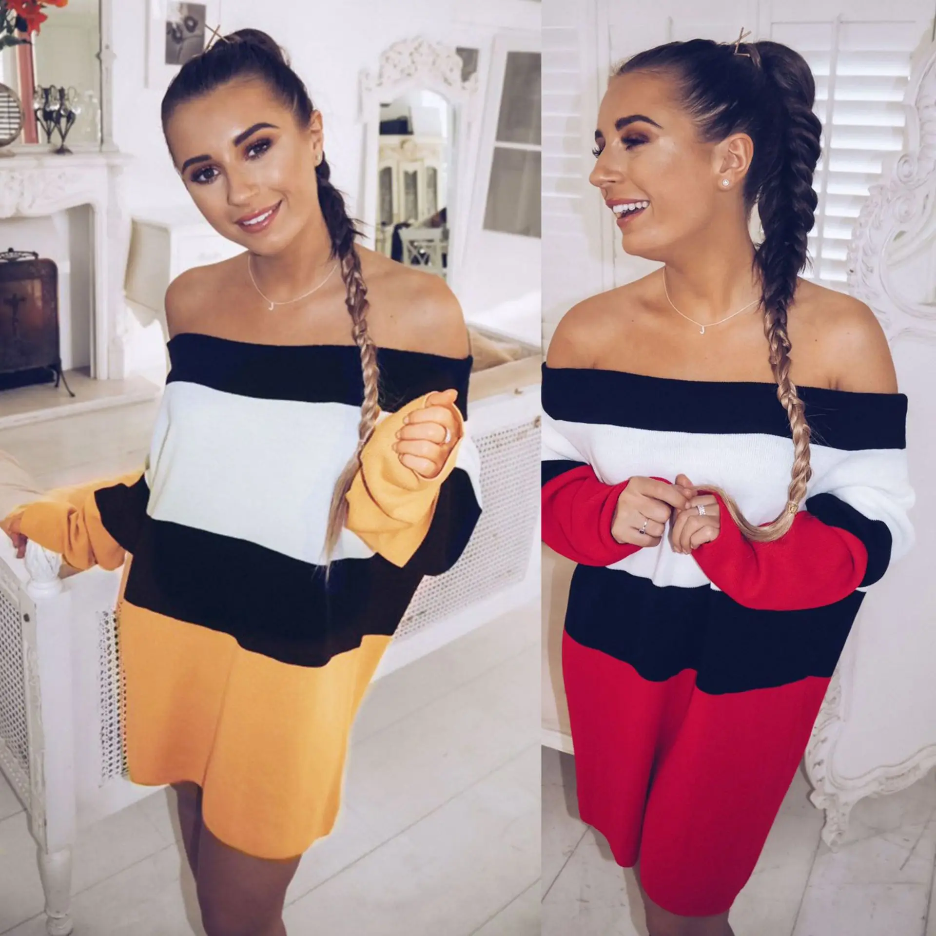 2019 сексуальное Полосатое свободное мини-платье с длинным рукавом и открытыми