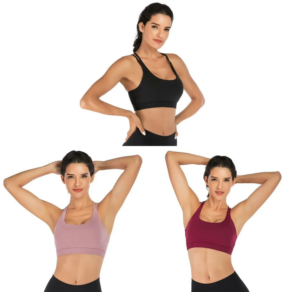 

Shockproof Cross Straps Bra Running Gym Sports Bra Top Women Widen Hem Push Up Workout Fitness Yoga Crop Tops Brassiere