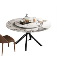 bright rock slab round dining table chair combination home built in turntable designer high end villa restaurant round table