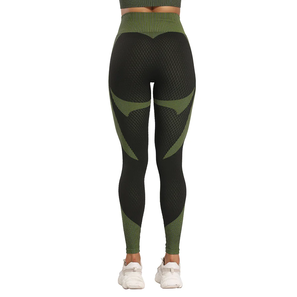 

Autumn Winter High Waist Seamless Leggings Female High Elasticity Push Up Leggings Women Striped Patchwork Gym Fitness Leggings