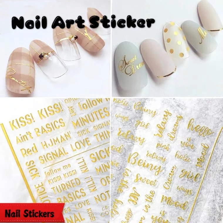 

3D Nail Art Adhesive Sticker Gold Silver Transfer Decals Nails Beauty Designs DIY Manicure Wraps Sticker Art Decorations