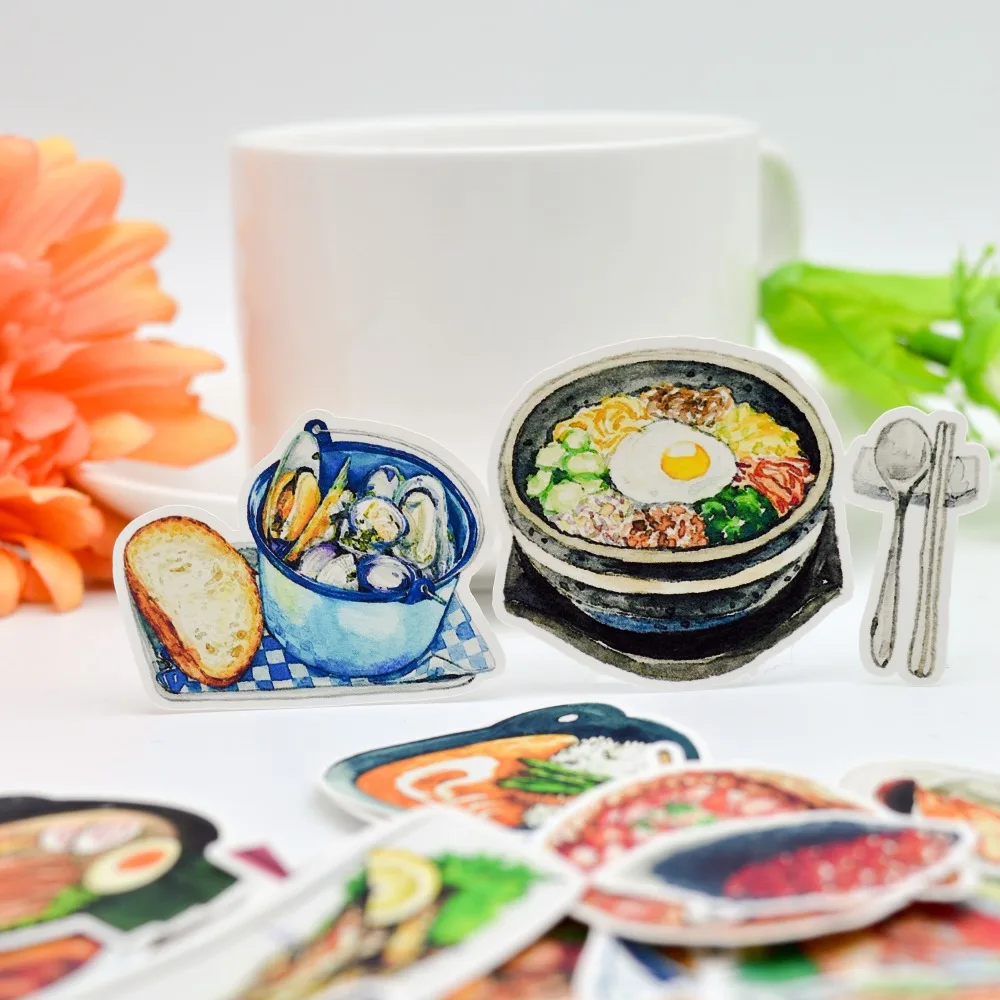 

35pcs Kawaii Watercolor Japanese Sushi Food Sticker Decoration dry glue /hand book Diary stationery journal stickers