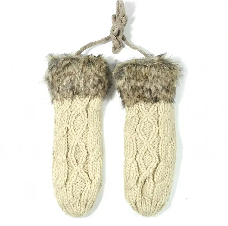 G048 Beige YSDNCHI женские вязаные варежки Зимние перчатки женские шерстяные плюс кашемировые Утепленные перчатки полный палец Вязаные Лыжные перчатки Guantes - Color: G048 Beige