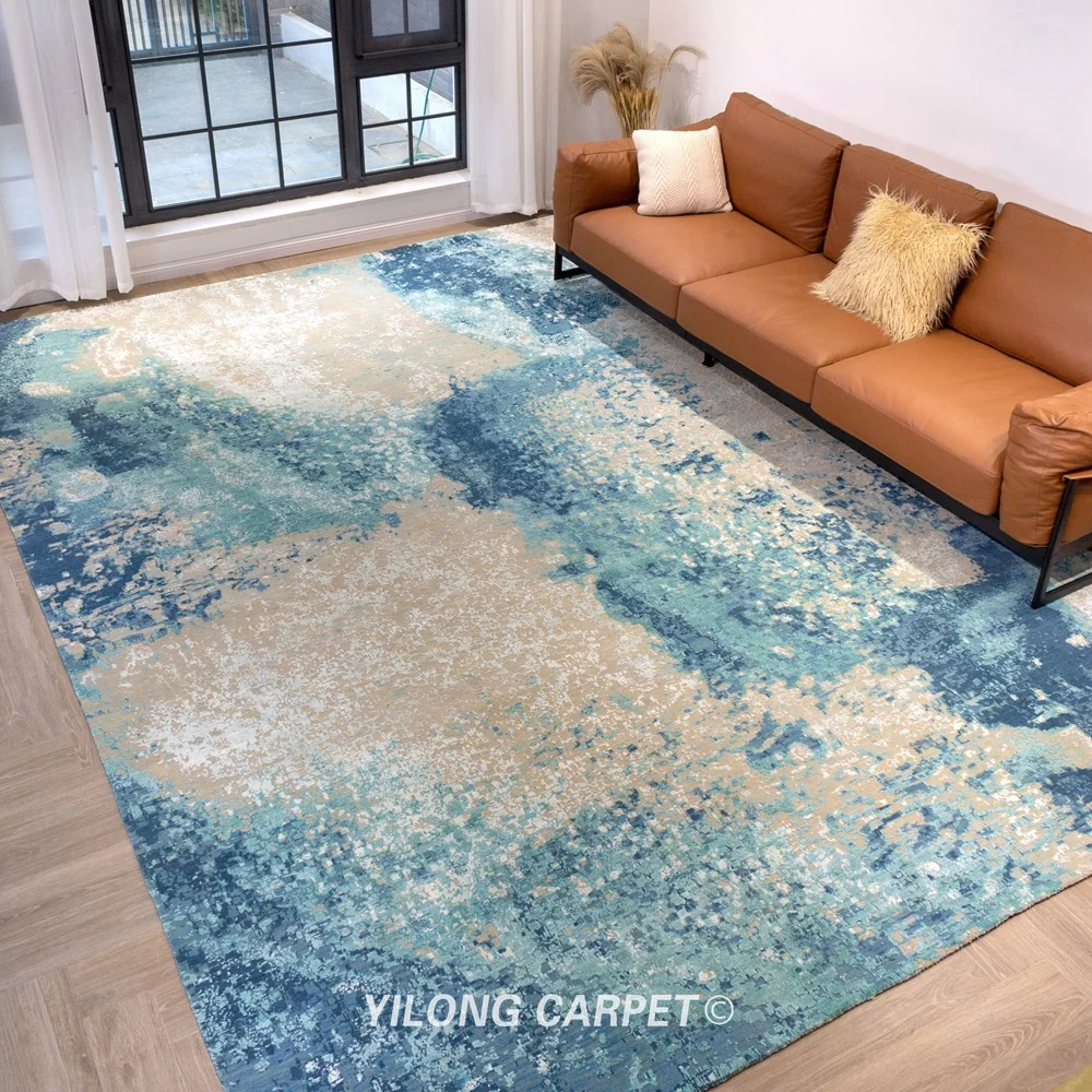 Koop Yilong 10 'X 14' Oversized Blauwe Handgemaakte Wollen Tapijt Luxe Indoor Tapijt (YLRugP1633)