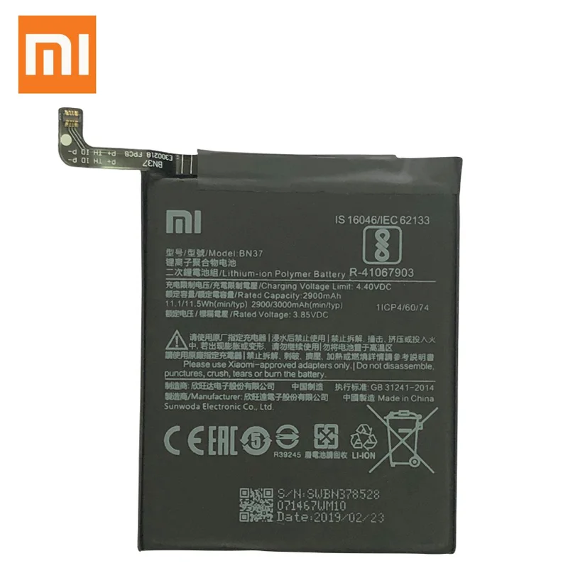 Оригинальный аккумулятор для телефона Redmi 6 Xiaomi hongmi 6A BN37 Сменные Аккумуляторы