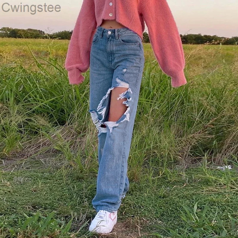 

2021 New Hollow Out Distressed Ripped Jeans for Women Casual Vintage Skinny High Waisted Denim Pants Capris High Street