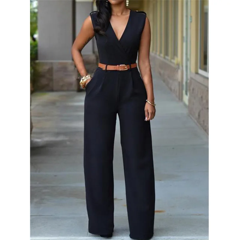 

2021 Women Belted Jumpsuit Sleeveless Romper Womens Jumpsuit Bodysuit Bodycon Office Ladies Outfit Clothes Party Work Playsuit