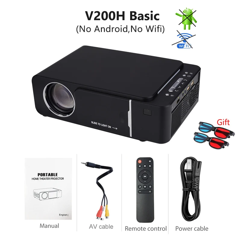 Темно-Голубой VIVICINE новейший V200 1280X720P светодиодный HD проектор, опционально Android 7,1 Bluetooth, поддержка 4K Wifi HDMI USB ЖК-проектор для домашнего кинотеатра - Цвет: Темно-Голубой