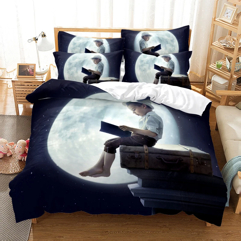 Комплект постельного белья Moon Night Moonlight с 3D принтом красивые фотографии королева