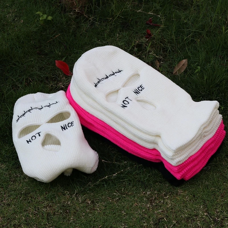 

2021 NOT NICE Embroidery Three-hole Balaclava Knit Hat Army Tactical CS Winter Ski Riding Mask Beanie Prom Party Mask Warm Mask