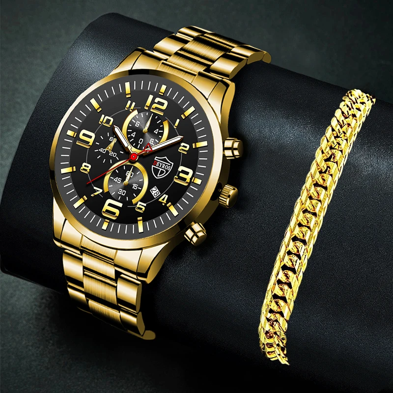 

montre homme 2022 Luxury Men Quartz Gold Wristwatch Mens Business Stainless Steel Watches Bracelet Calendar Date Luminous Clock