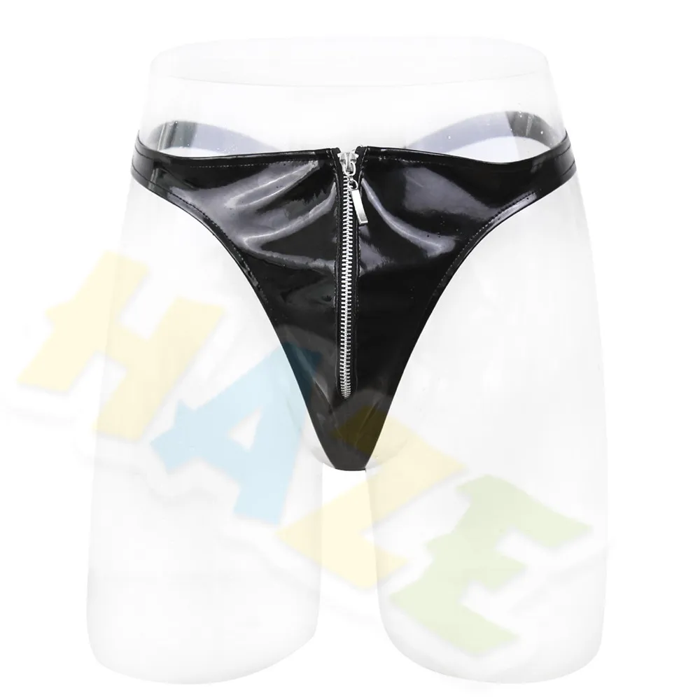 

Sexy Mens Patent Leather Briefs Thong Shorts Panties Zipper Nightclub Underwear