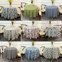 cotton linen round tablecloth white green stripe pattern dust cover washable table cloth for wedding party table decoration