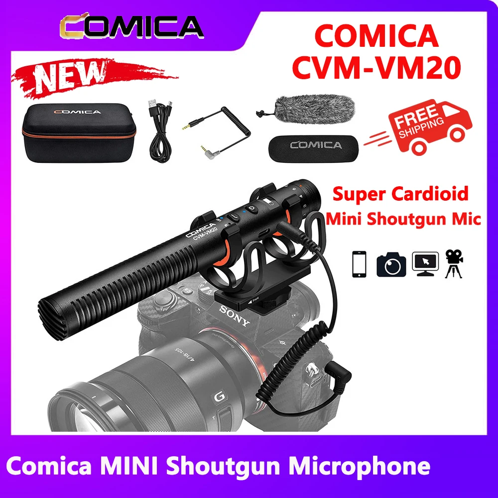 

Comica CVM-VM20 Camera Shotgun Microphone with Rycote Shock Mount, Furry Deadcat, OLED Power Display, Super-Cardioid Directional