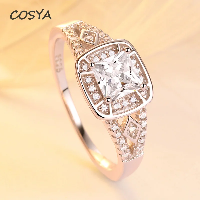 

COSYA Sparkling 100% 925 Sterling Silver Square High Carbon Diamond Classic Bridal Rings For Women Party Fine Jewelry Wholesale