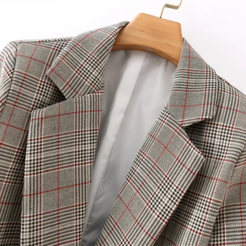 

Female Elegant Streetwear Jackets Vinatge Woman Plaid Patchwork Sashes Blazer Coats Spring Casual Ladies Basic Outwear