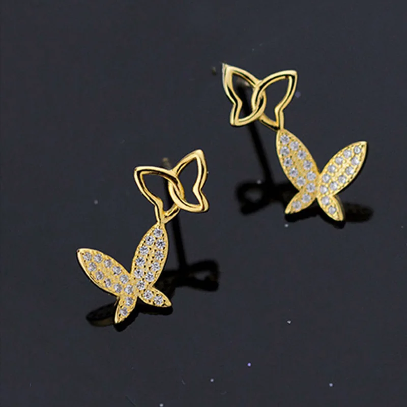 

PONYKISS S925 Sterling Silver Two butterflies Zircon Stud Earrings Women Party Delicate Elegant Accessory Girls minimlist Gift