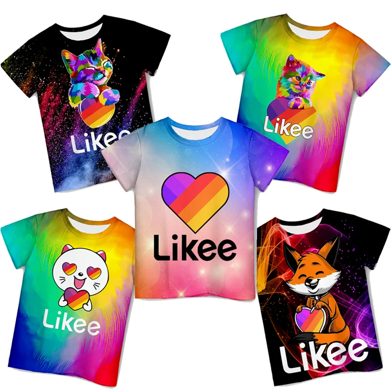 

Children LIKEE T Shirt Baby Likee App Video T-shirts Kids Cartoon Cat Dog Fox Full Printed Tshirt Boys Girls Colourful Tee Tops