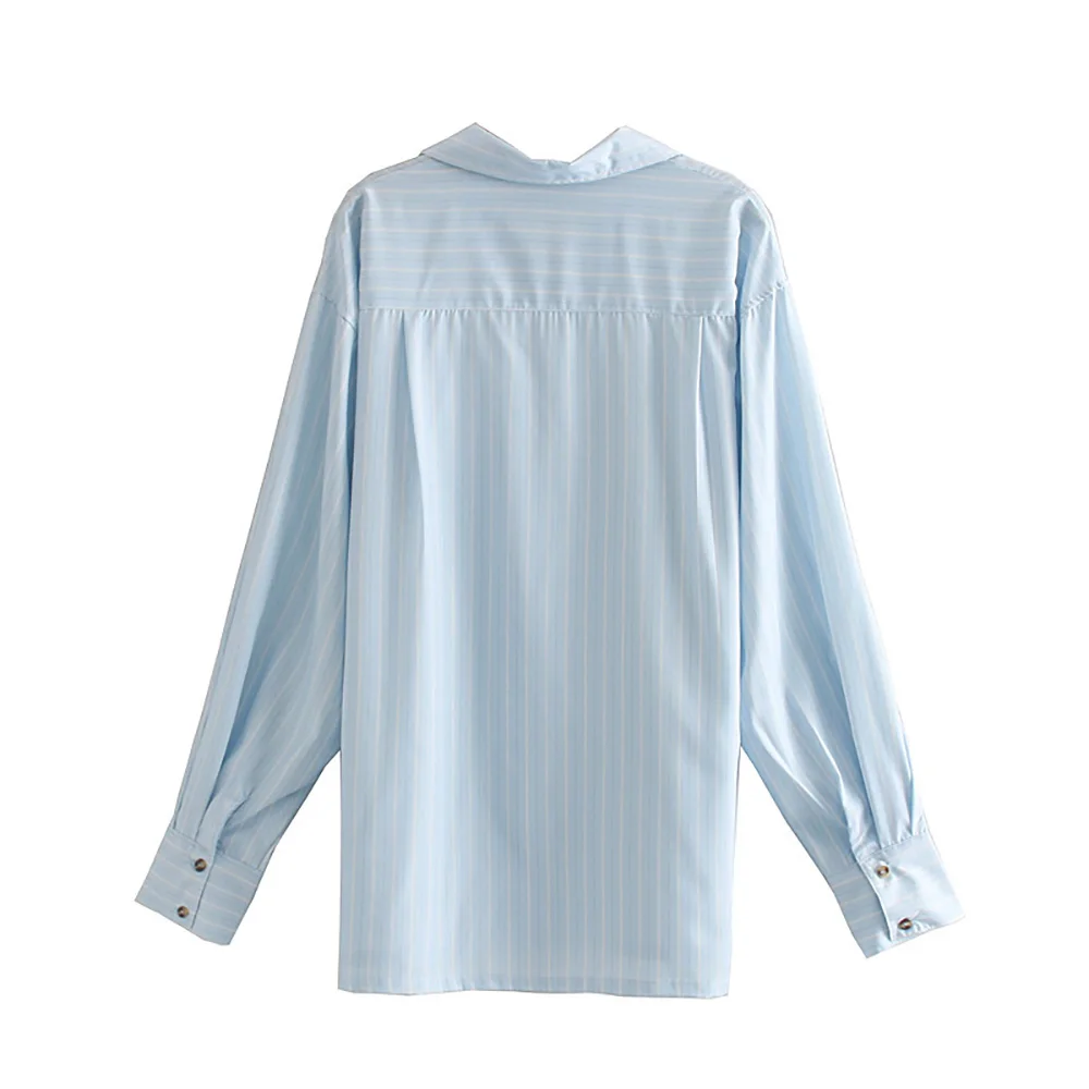 Autumn 2019 loose plus size stripe shirt female women casual blue and yellow large Blusa woman good quality womens blouse |