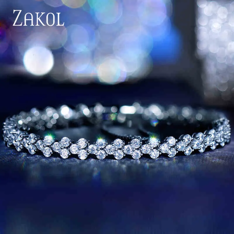 ZAKOL Лидер продаж высокое качество фианит Римский браслет-цепочка для женщин