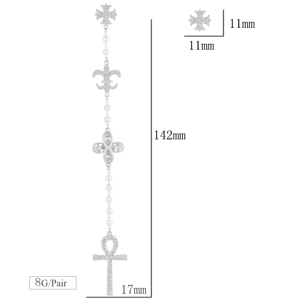 Модные Асимметричные Длинные висячие серьги-кисточки с цветочным крестом для