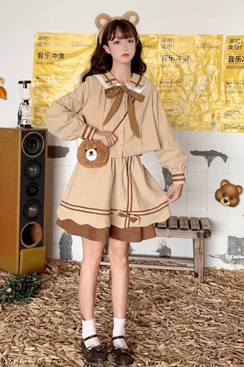 Japanese school uniform anime sailor suit top and skirt JK navy style female long sleeve | Тематическая одежда и униформа