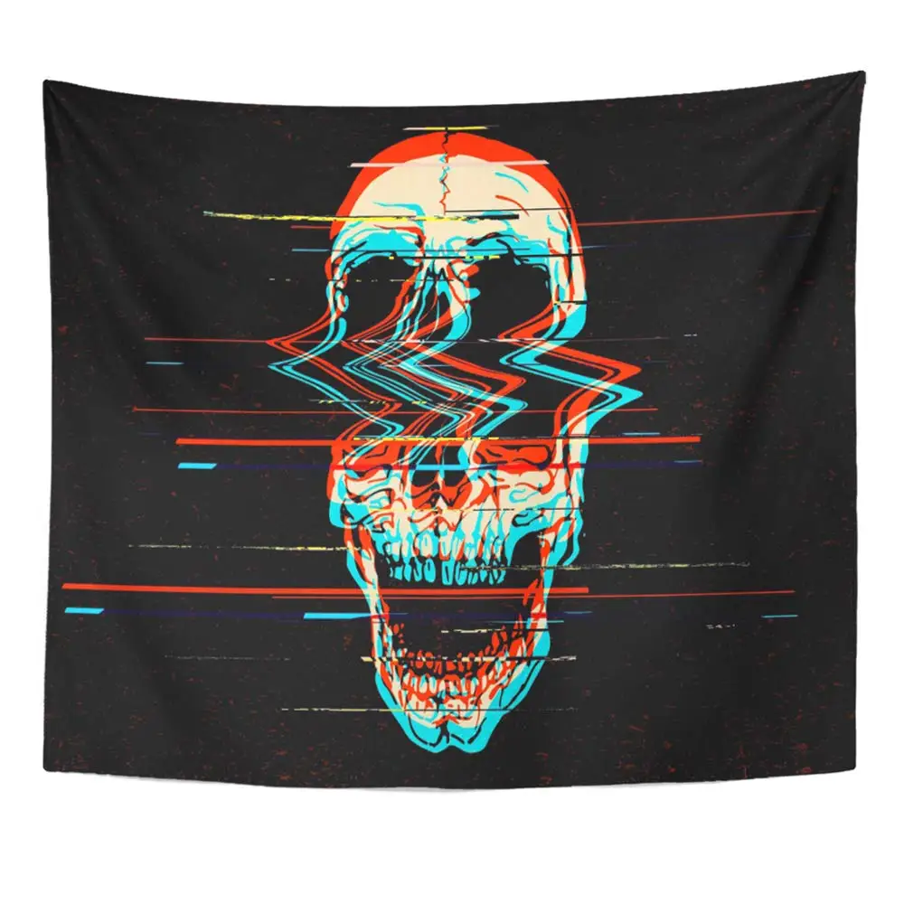 Настенное произведение искусства синий ужас цифровой глюк кричащий череп