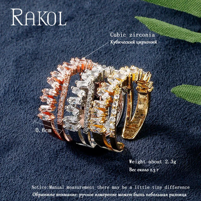 RAKOL Топ Новая мода AAA кубический циркон Многослойные тонкие кольца х Форма манжета медное основание Открытое кольцо для женщин подарок RR2222K