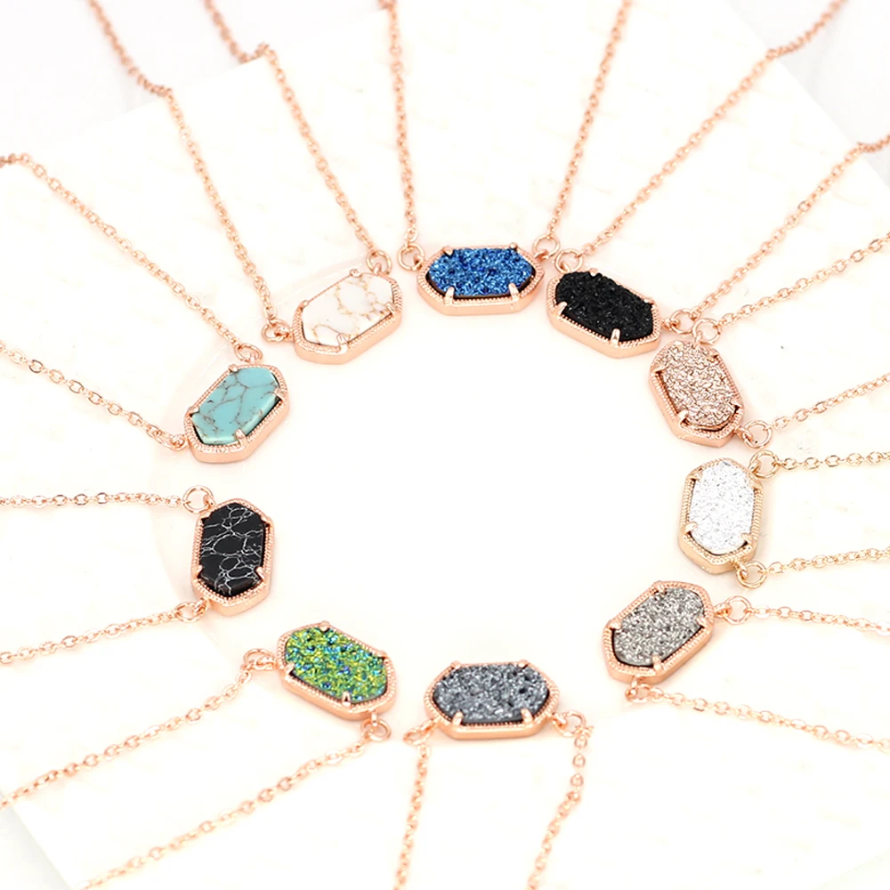 

2022 Hot Selling Rose Tone Small Oval Druzy Stone Inlay Classic Mini Oval Claw Quartz Choker Necklace Women Fashion Wholesale
