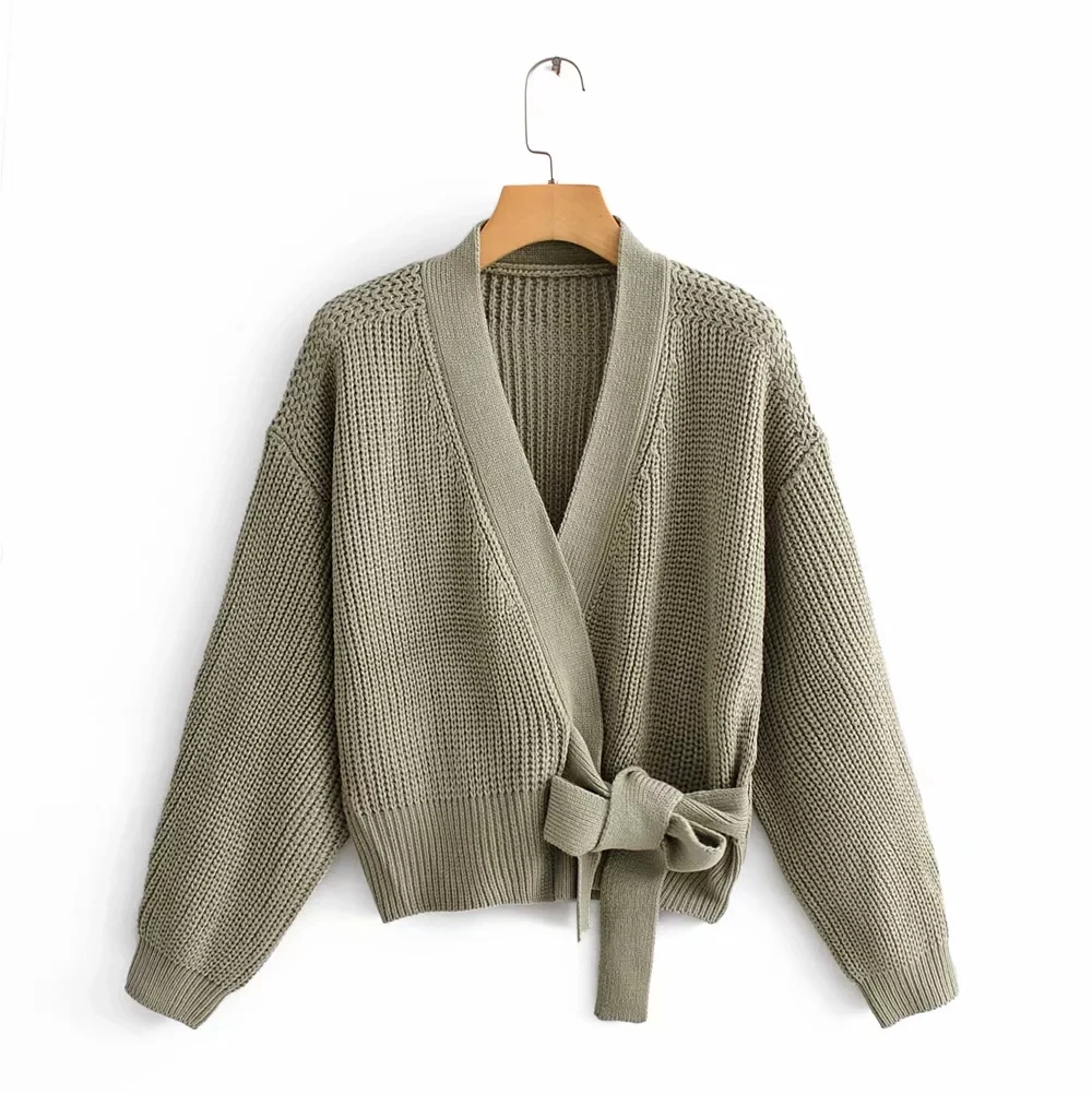 

Womens green knitted Cardigan Sweater women long sleeve sashes chic sweater Streetwear Womens Knit Sweater 2020