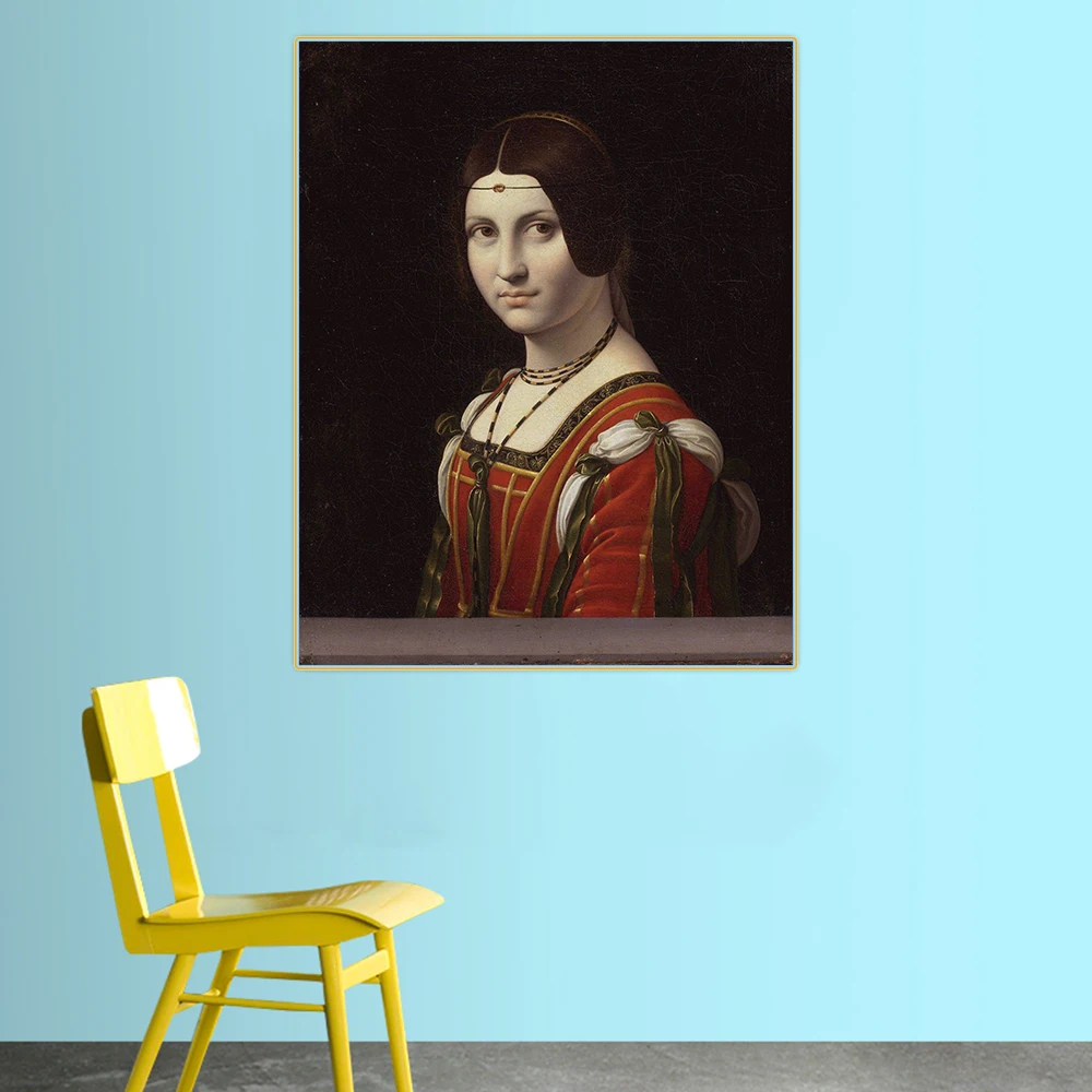 

Leonardo Da Vinci"La Belle Ferronnière"Home Decoration Cuadros Posters Prints Wall Art Canvas Oil Painting Pictures Room Decal