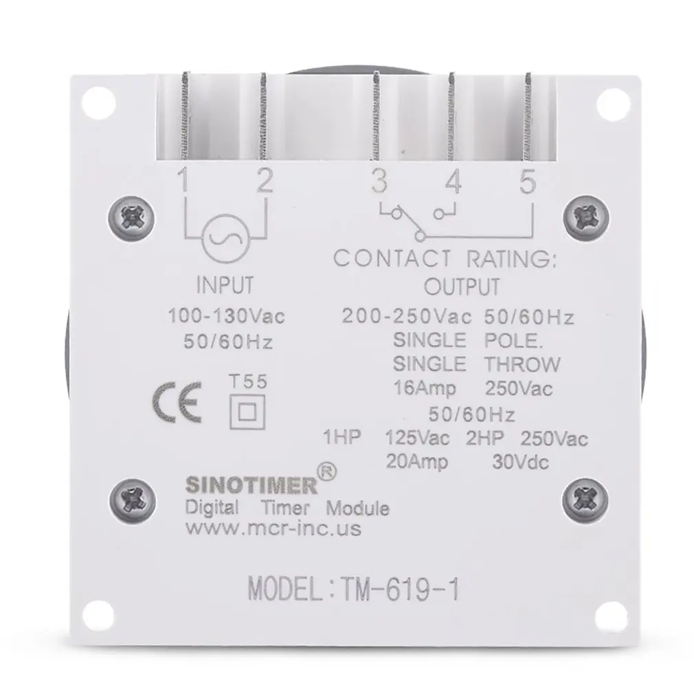 TM619-1 1NO + 1NC Volt Free Output 16A LCD Time Relay Control 110VAC 7 Days Programmable Digital Timer Switch |