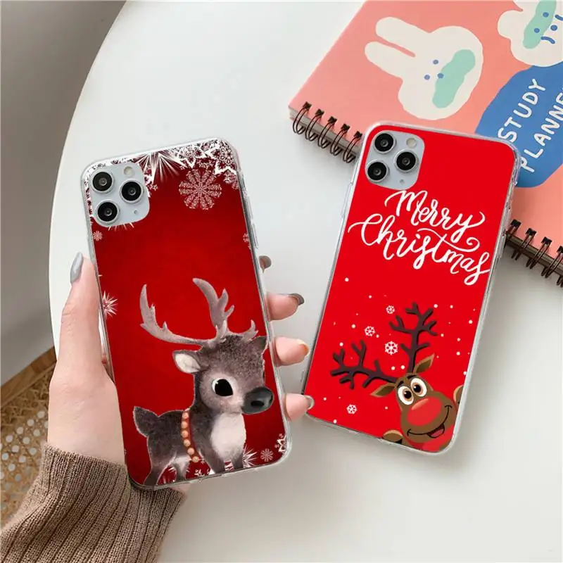 

Christmas New Year Deer Phone Case Clear Transparent for iPhone 11 12 13 mini pro XS MAX 8 7 6 6S Plus X 5S SE XR 2020