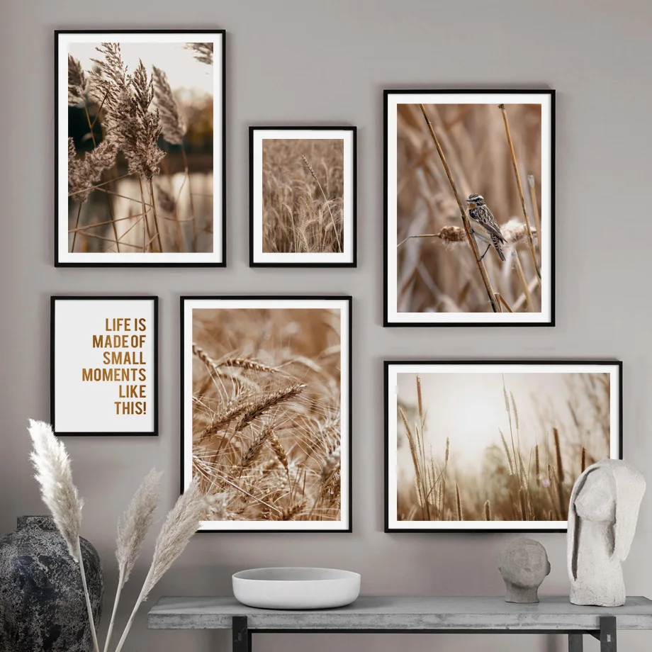 

Natural scenery wheat Reed Leaf bird Quote Wall Art Canvas Painting Nordic Posters And Print Wall Pictures For Living Room Decor