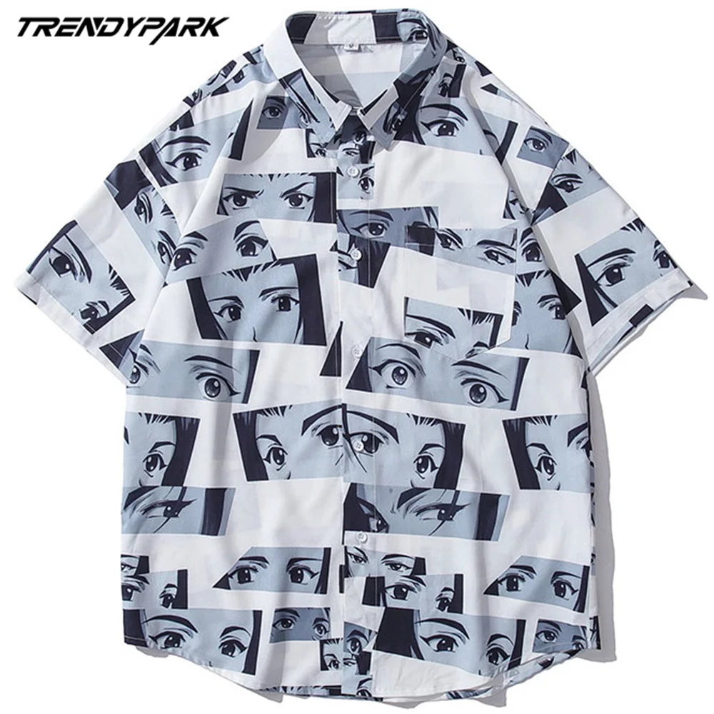 

2021 Men's Casual Anime Girls Shirt Streetwear Harajuku Short Sleeve Shirt Oversize 2021 Summer Beach Shirt Hawaiian Buttons Top